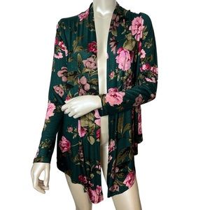 Amore Green and pink floral, light weight, long sleeve cardigan
